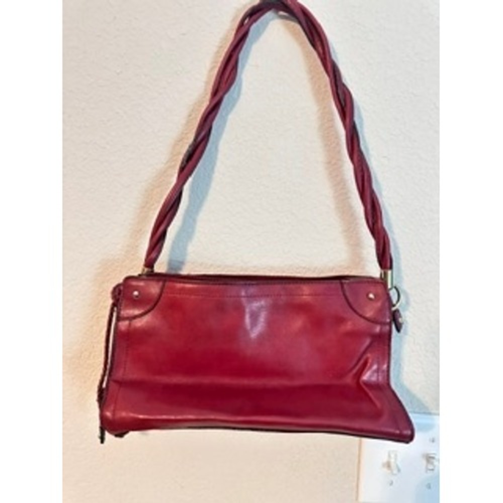 Unbranded Leather Shoulder Bag Womens Small Red Excellent Twisted Handle Zip
